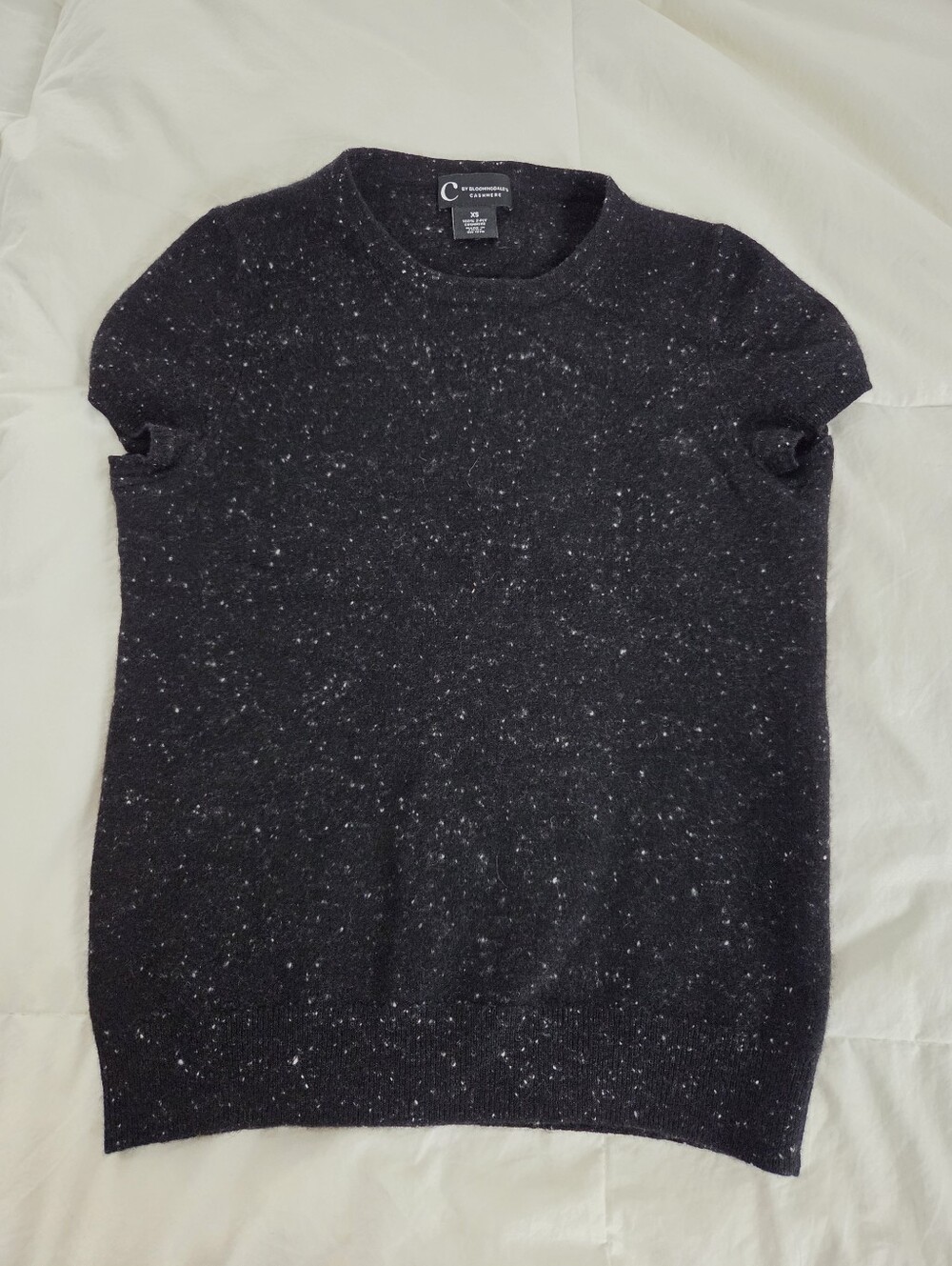C By Bloomingdales Cashmere Sweater Short Sleeve Size XS Black With White Fleck